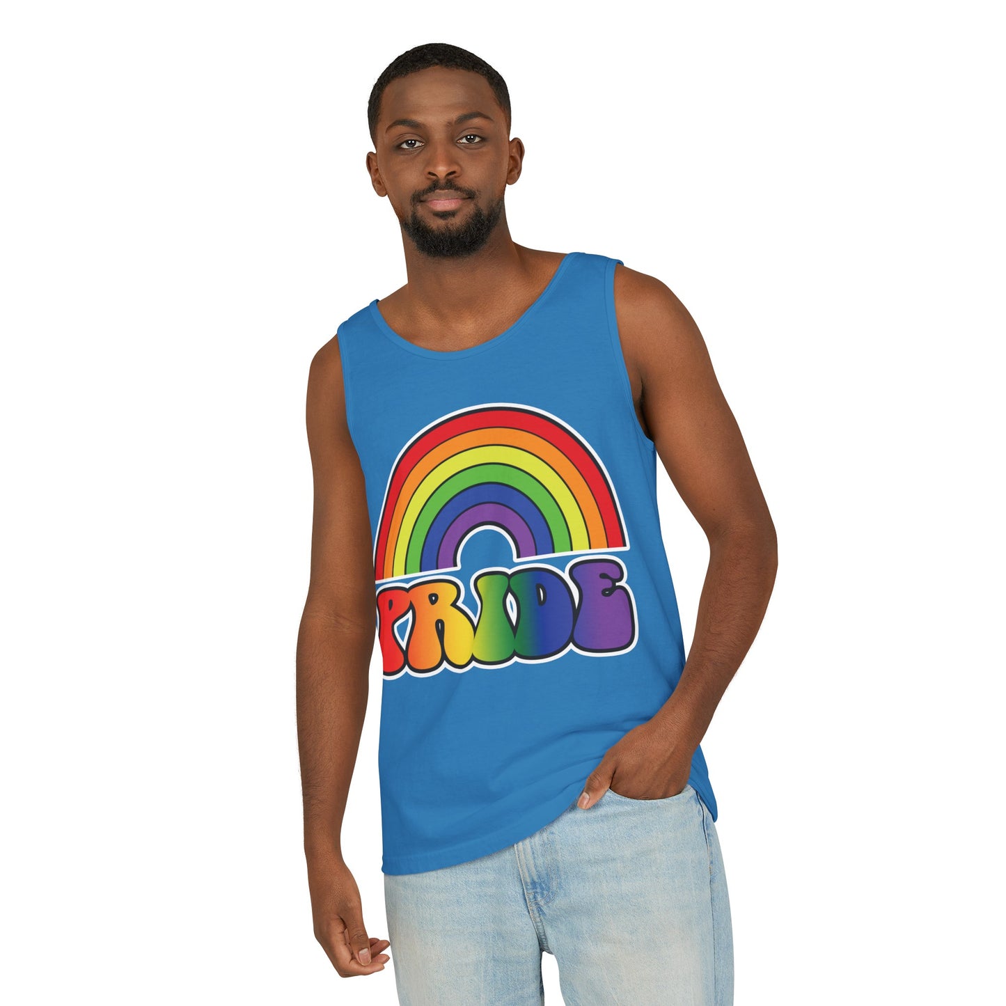 Pride Rainbow Unisex Garment-Dyed Tank Top, Pride, love is love, pride tank, rainbow tank top, show your pride, pride month, gift, lgbtq+, love tank