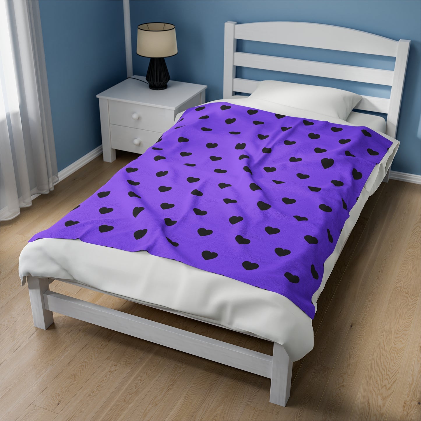 Purple and Black Heart Velveteen Plush Blanket