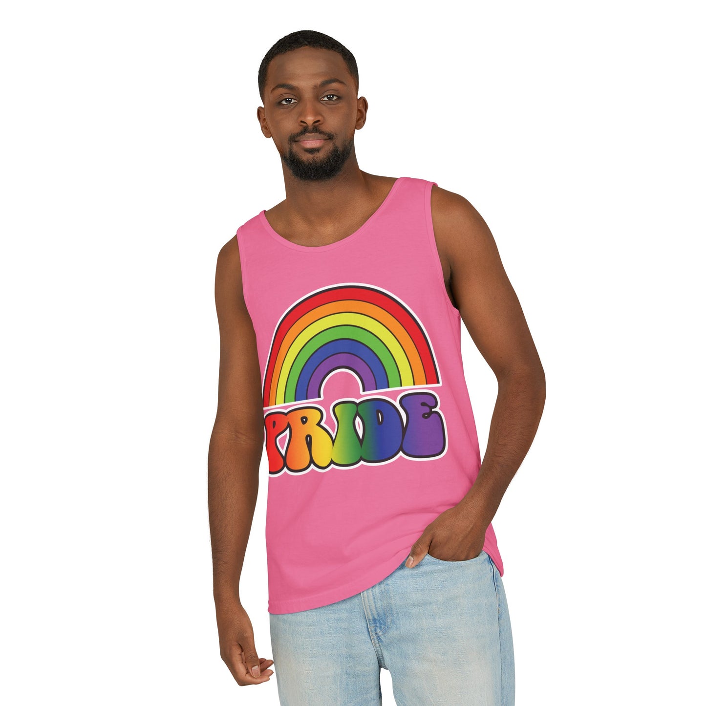 Pride Rainbow Unisex Garment-Dyed Tank Top, Pride, love is love, pride tank, rainbow tank top, show your pride, pride month, gift, lgbtq+, love tank