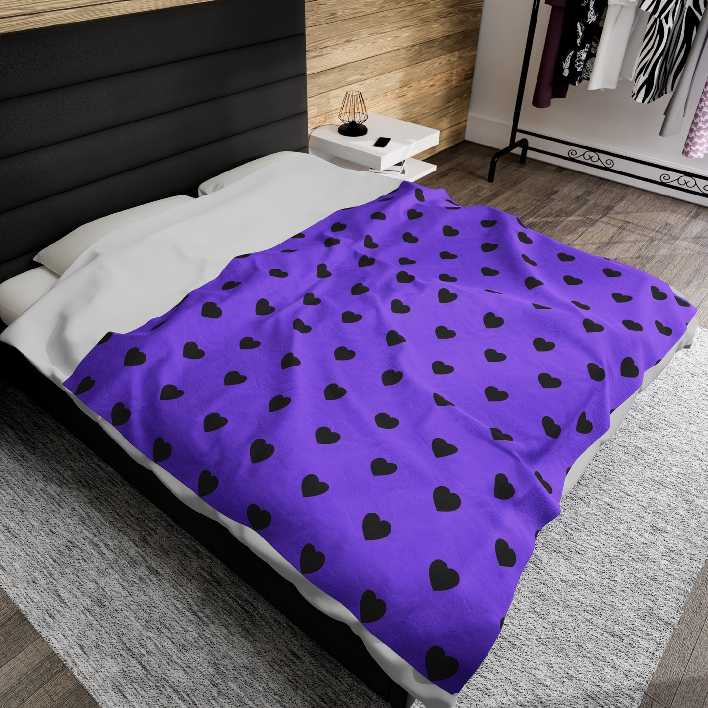 Purple and Black Heart Velveteen Plush Blanket