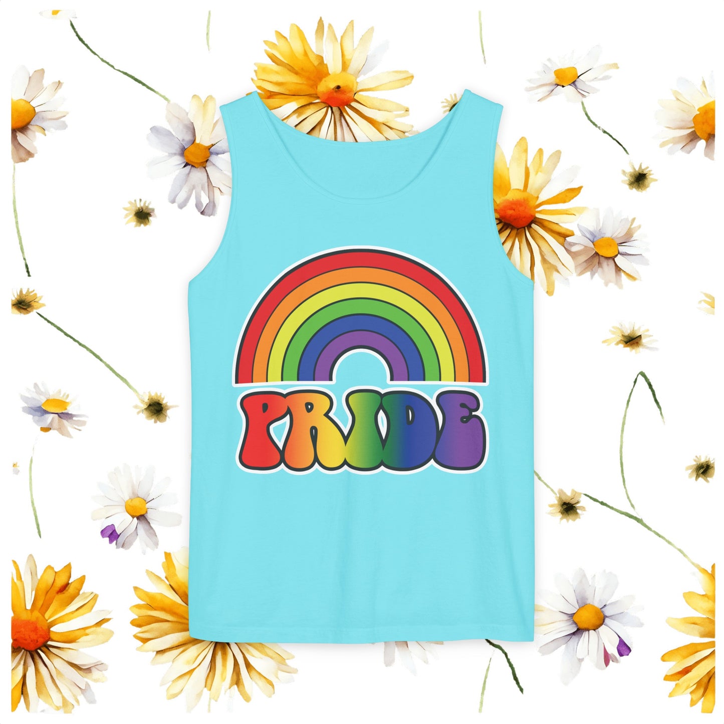 Pride Rainbow Unisex Garment-Dyed Tank Top, Pride, love is love, pride tank, rainbow tank top, show your pride, pride month, gift, lgbtq+, love tank