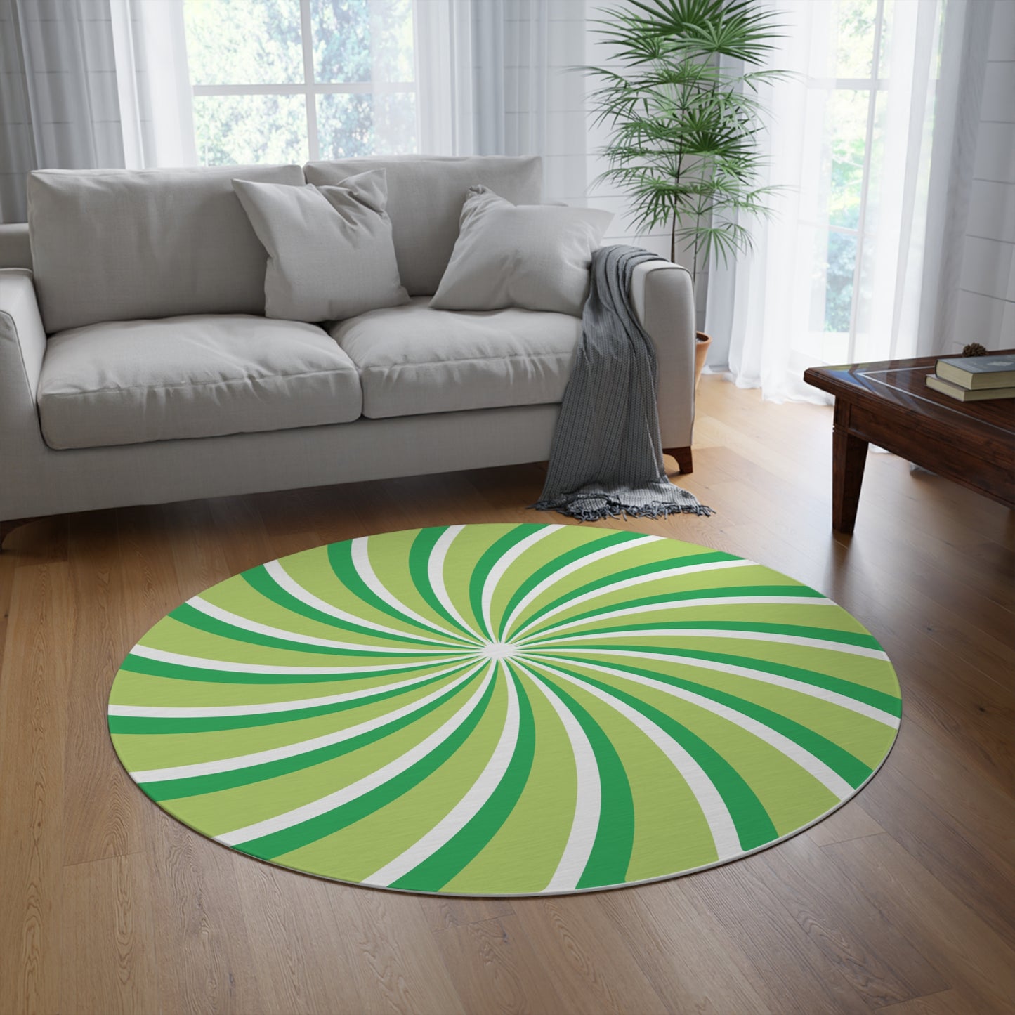 Chenille Spiral Rug, Light & Bright Green Rug, Optical Illusion, Fun rug, Christmas Decoration, Teens gift, kids room, cute bedroom decor