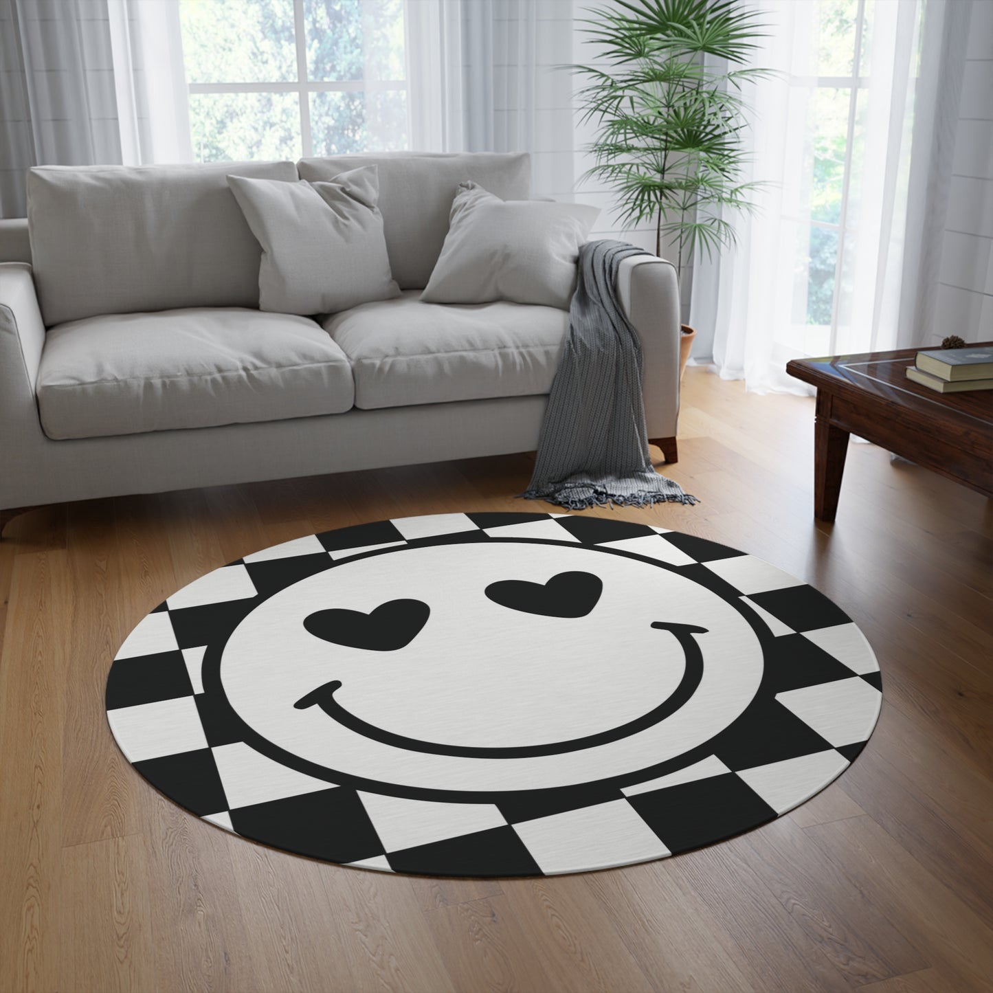 Smiley face checkered Round Rug