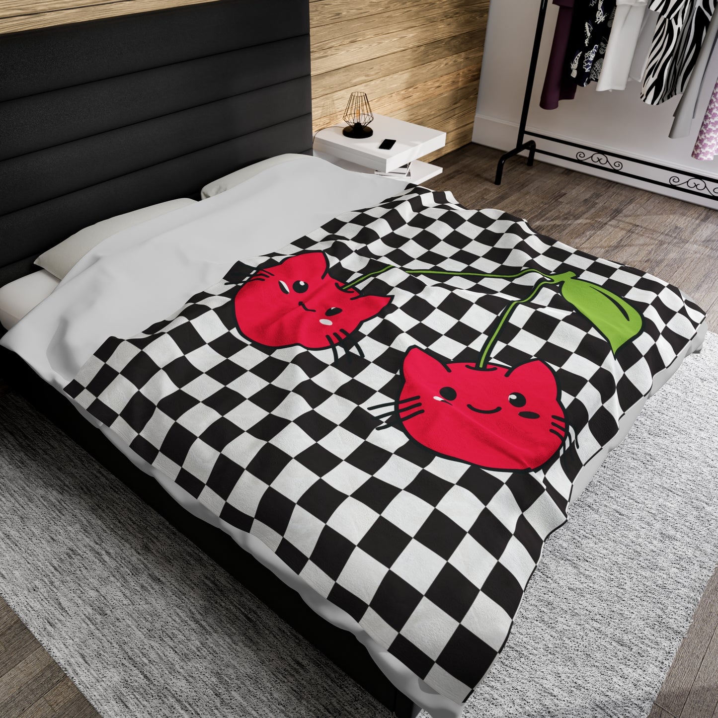 Cherry Cat Velveteen Plush Blanket