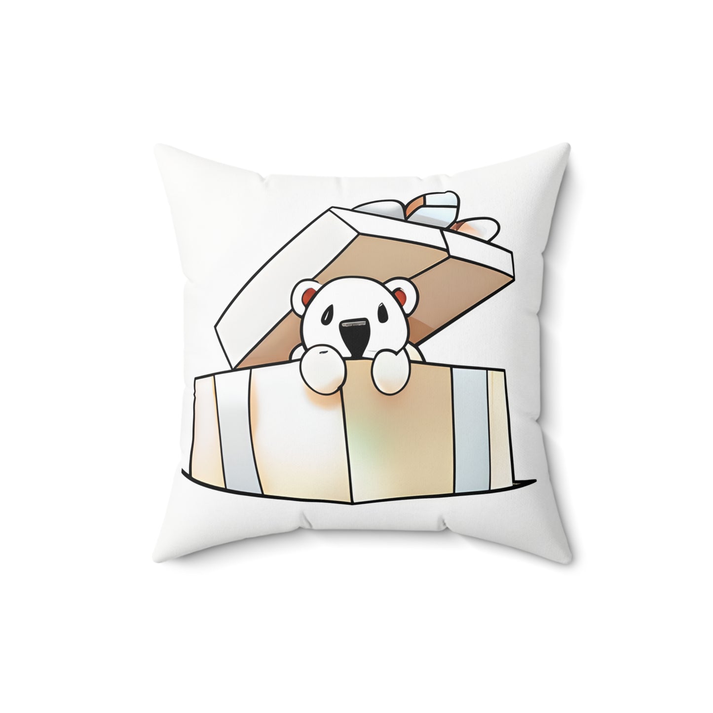 Cute Polar Bear Present Square Pillow, Polar bear gift pillow, cute pillow, Christmas Pillow, Holiday Decorative Pillow, Cute Bear Gift