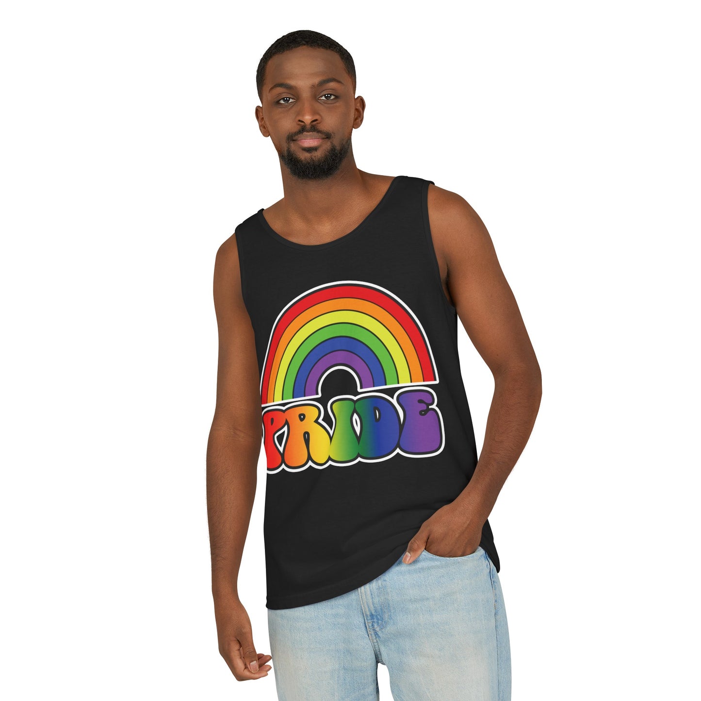 Pride Rainbow Unisex Garment-Dyed Tank Top, Pride, love is love, pride tank, rainbow tank top, show your pride, pride month, gift, lgbtq+, love tank