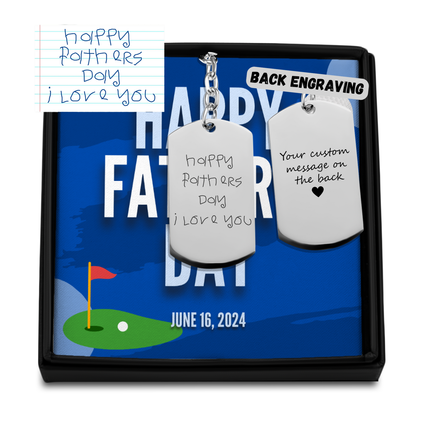 Golf Lovers Fathers Day Gift Children's Drawing Dad Keychain